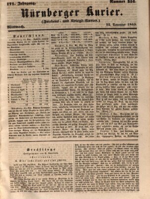 Nürnberger Kurier (Nürnberger Friedens- und Kriegs-Kurier) Mittwoch 12. November 1845