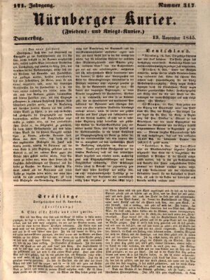 Nürnberger Kurier (Nürnberger Friedens- und Kriegs-Kurier) Donnerstag 13. November 1845