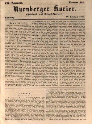 Nürnberger Kurier (Nürnberger Friedens- und Kriegs-Kurier) Sonntag 16. November 1845