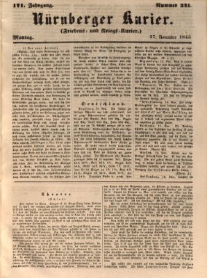 Nürnberger Kurier (Nürnberger Friedens- und Kriegs-Kurier) Montag 17. November 1845