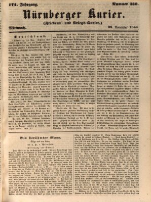 Nürnberger Kurier (Nürnberger Friedens- und Kriegs-Kurier) Mittwoch 26. November 1845