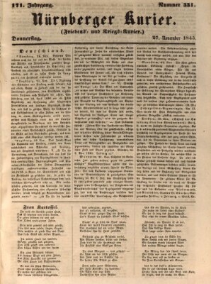 Nürnberger Kurier (Nürnberger Friedens- und Kriegs-Kurier) Donnerstag 27. November 1845