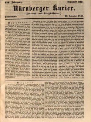 Nürnberger Kurier (Nürnberger Friedens- und Kriegs-Kurier) Samstag 29. November 1845