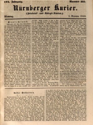 Nürnberger Kurier (Nürnberger Friedens- und Kriegs-Kurier) Montag 1. Dezember 1845