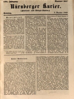 Nürnberger Kurier (Nürnberger Friedens- und Kriegs-Kurier) Sonntag 7. Dezember 1845