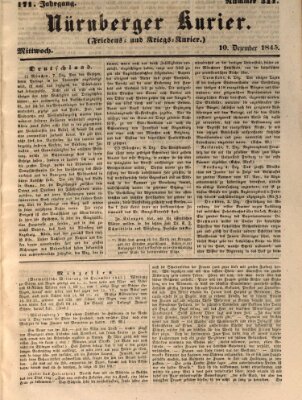 Nürnberger Kurier (Nürnberger Friedens- und Kriegs-Kurier) Mittwoch 10. Dezember 1845