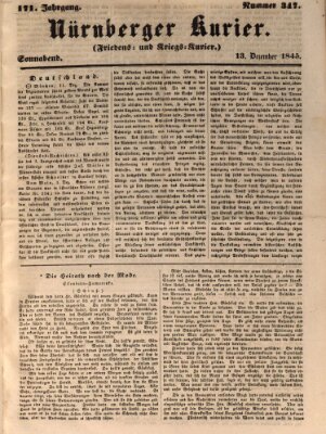 Nürnberger Kurier (Nürnberger Friedens- und Kriegs-Kurier) Samstag 13. Dezember 1845