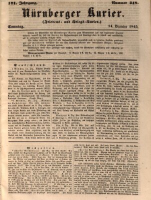 Nürnberger Kurier (Nürnberger Friedens- und Kriegs-Kurier) Sonntag 14. Dezember 1845