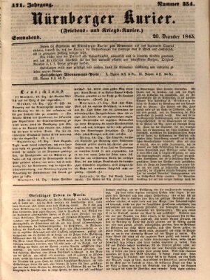 Nürnberger Kurier (Nürnberger Friedens- und Kriegs-Kurier) Samstag 20. Dezember 1845