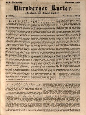 Nürnberger Kurier (Nürnberger Friedens- und Kriegs-Kurier) Sonntag 21. Dezember 1845