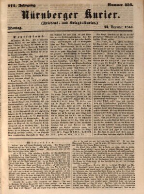 Nürnberger Kurier (Nürnberger Friedens- und Kriegs-Kurier) Montag 22. Dezember 1845