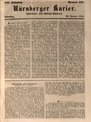 Nürnberger Kurier (Nürnberger Friedens- und Kriegs-Kurier) Dienstag 23. Dezember 1845