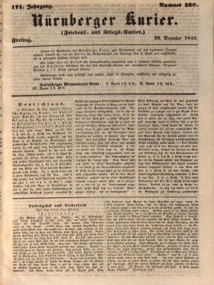 Nürnberger Kurier (Nürnberger Friedens- und Kriegs-Kurier) Freitag 26. Dezember 1845