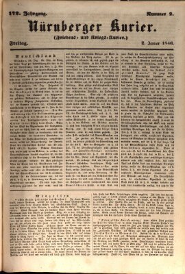 Nürnberger Kurier (Nürnberger Friedens- und Kriegs-Kurier) Freitag 2. Januar 1846