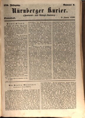 Nürnberger Kurier (Nürnberger Friedens- und Kriegs-Kurier) Samstag 3. Januar 1846