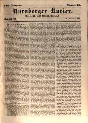 Nürnberger Kurier (Nürnberger Friedens- und Kriegs-Kurier) Samstag 10. Januar 1846