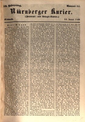 Nürnberger Kurier (Nürnberger Friedens- und Kriegs-Kurier) Mittwoch 14. Januar 1846