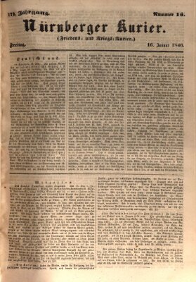 Nürnberger Kurier (Nürnberger Friedens- und Kriegs-Kurier) Freitag 16. Januar 1846