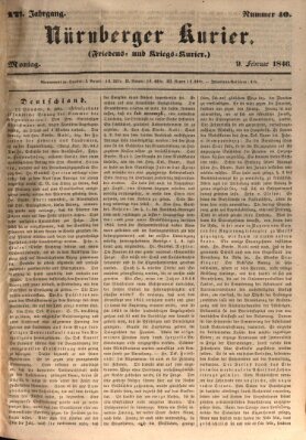 Nürnberger Kurier (Nürnberger Friedens- und Kriegs-Kurier) Montag 9. Februar 1846