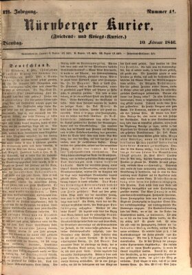 Nürnberger Kurier (Nürnberger Friedens- und Kriegs-Kurier) Dienstag 10. Februar 1846