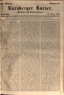 Nürnberger Kurier (Nürnberger Friedens- und Kriegs-Kurier) Donnerstag 12. Februar 1846