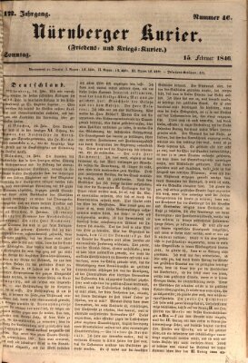 Nürnberger Kurier (Nürnberger Friedens- und Kriegs-Kurier) Sonntag 15. Februar 1846