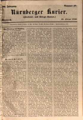 Nürnberger Kurier (Nürnberger Friedens- und Kriegs-Kurier) Mittwoch 18. Februar 1846