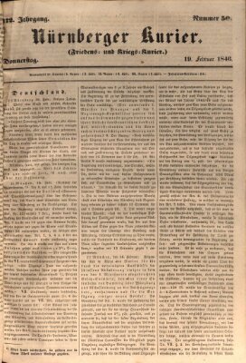 Nürnberger Kurier (Nürnberger Friedens- und Kriegs-Kurier) Donnerstag 19. Februar 1846