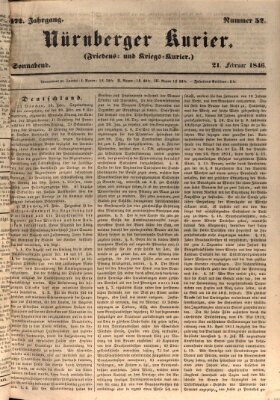 Nürnberger Kurier (Nürnberger Friedens- und Kriegs-Kurier) Samstag 21. Februar 1846