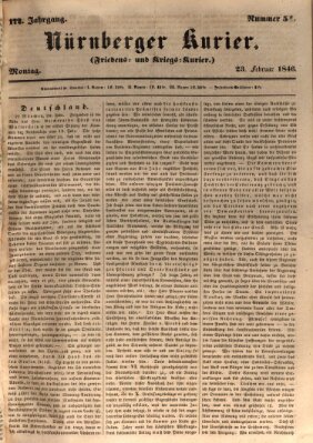 Nürnberger Kurier (Nürnberger Friedens- und Kriegs-Kurier) Montag 23. Februar 1846