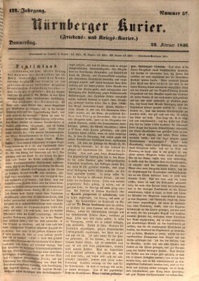 Nürnberger Kurier (Nürnberger Friedens- und Kriegs-Kurier) Donnerstag 26. Februar 1846