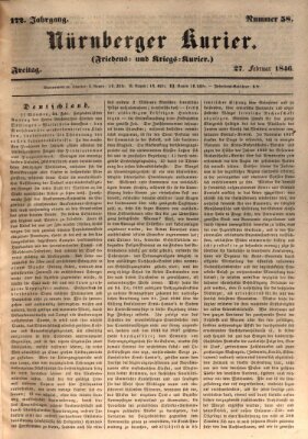 Nürnberger Kurier (Nürnberger Friedens- und Kriegs-Kurier) Freitag 27. Februar 1846