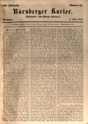 Nürnberger Kurier (Nürnberger Friedens- und Kriegs-Kurier) Sonntag 8. März 1846