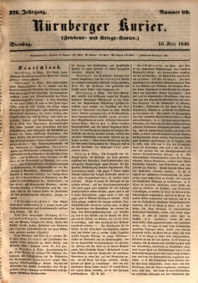 Nürnberger Kurier (Nürnberger Friedens- und Kriegs-Kurier) Dienstag 10. März 1846