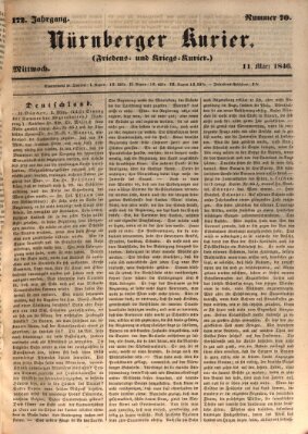 Nürnberger Kurier (Nürnberger Friedens- und Kriegs-Kurier) Mittwoch 11. März 1846