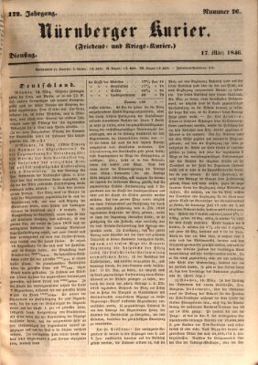 Nürnberger Kurier (Nürnberger Friedens- und Kriegs-Kurier) Dienstag 17. März 1846