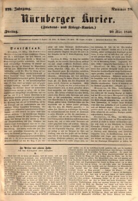 Nürnberger Kurier (Nürnberger Friedens- und Kriegs-Kurier) Freitag 20. März 1846