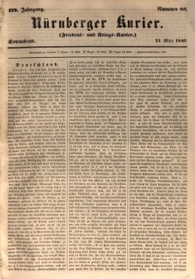 Nürnberger Kurier (Nürnberger Friedens- und Kriegs-Kurier) Samstag 21. März 1846