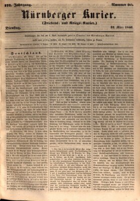 Nürnberger Kurier (Nürnberger Friedens- und Kriegs-Kurier) Dienstag 31. März 1846