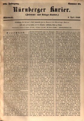 Nürnberger Kurier (Nürnberger Friedens- und Kriegs-Kurier) Mittwoch 1. April 1846