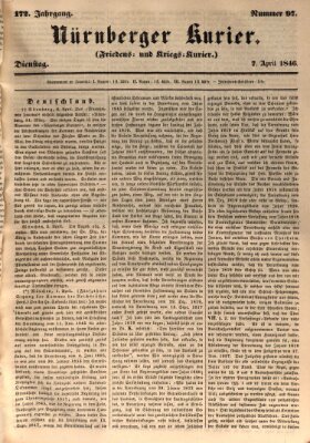 Nürnberger Kurier (Nürnberger Friedens- und Kriegs-Kurier) Dienstag 7. April 1846