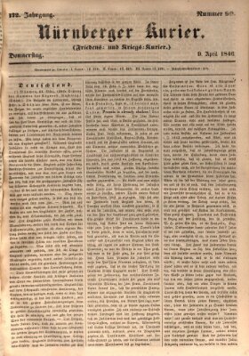 Nürnberger Kurier (Nürnberger Friedens- und Kriegs-Kurier) Donnerstag 9. April 1846