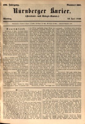 Nürnberger Kurier (Nürnberger Friedens- und Kriegs-Kurier) Montag 13. April 1846