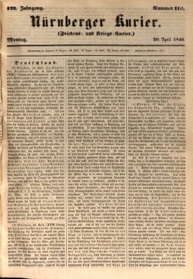 Nürnberger Kurier (Nürnberger Friedens- und Kriegs-Kurier) Montag 20. April 1846