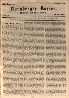 Nürnberger Kurier (Nürnberger Friedens- und Kriegs-Kurier) Dienstag 28. April 1846