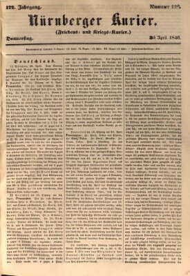 Nürnberger Kurier (Nürnberger Friedens- und Kriegs-Kurier) Donnerstag 30. April 1846