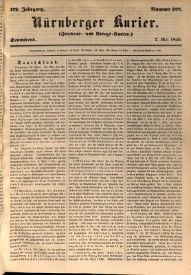 Nürnberger Kurier (Nürnberger Friedens- und Kriegs-Kurier) Samstag 2. Mai 1846