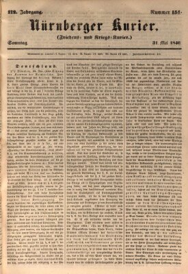 Nürnberger Kurier (Nürnberger Friedens- und Kriegs-Kurier) Sonntag 31. Mai 1846