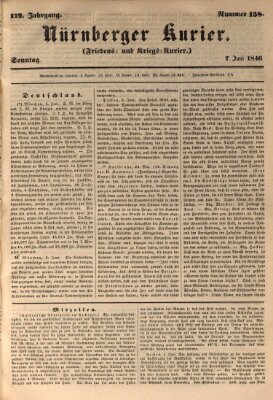 Nürnberger Kurier (Nürnberger Friedens- und Kriegs-Kurier) Sonntag 7. Juni 1846