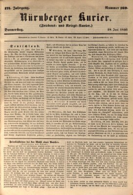 Nürnberger Kurier (Nürnberger Friedens- und Kriegs-Kurier) Donnerstag 18. Juni 1846